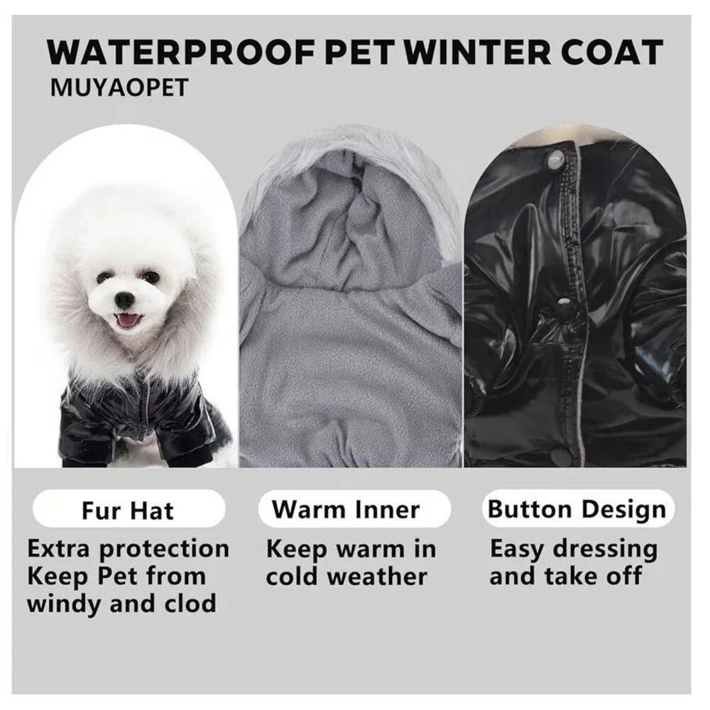 Waterproof snowsuit Dog Winter Warm Dog Jacket Coat Hooded Jumpsuit black size M